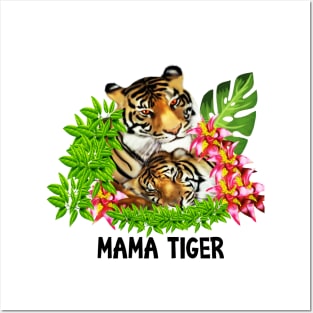 Tiger Mom with Cub Tropical Animal Posters and Art
